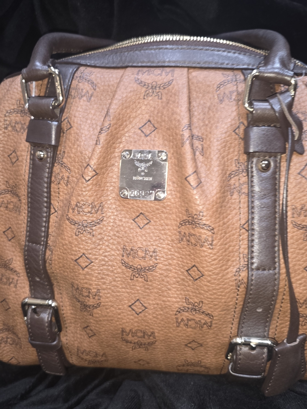 MCM Visetos Logo Brown Leather Tote